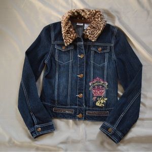 Y2k The Cheetah Girls Jean Denim Jacket Size 14 w/ Detachable Faux Fur Collar